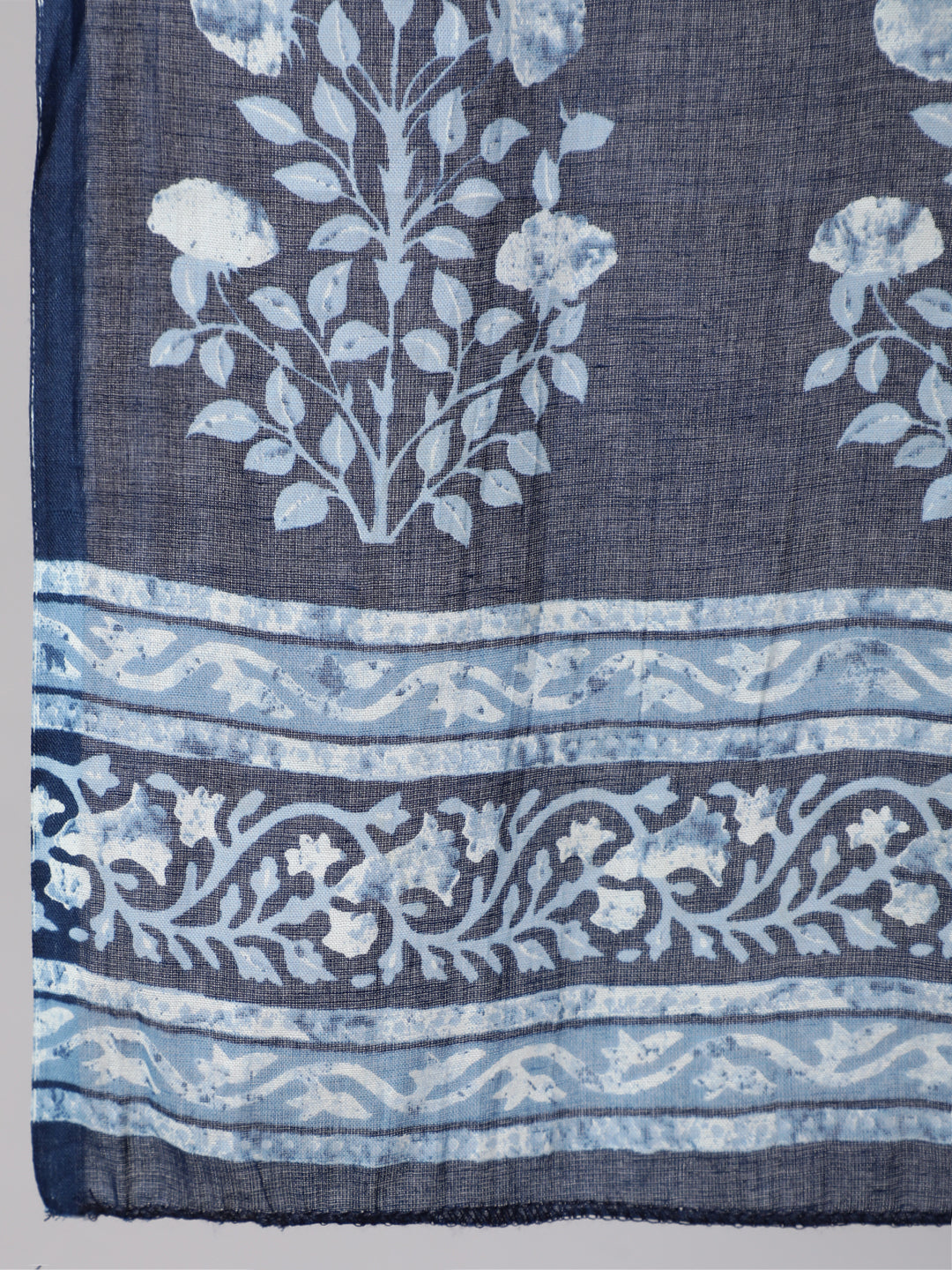 Women's Blue Floral Printed Anarkali Kurta With Trouser And Dupatta