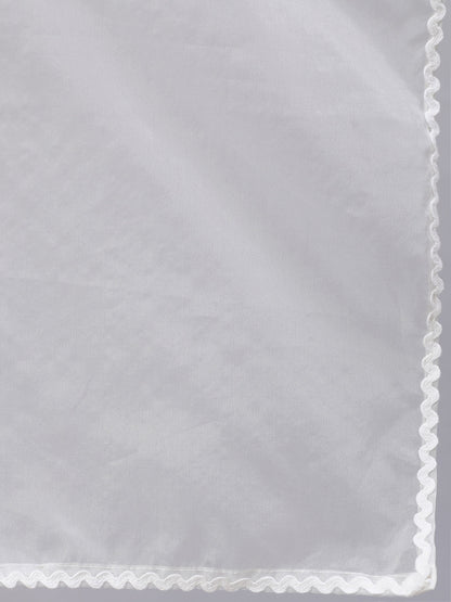 Women's White Lace details Straight Kurta With Trouser And Net Dupatta