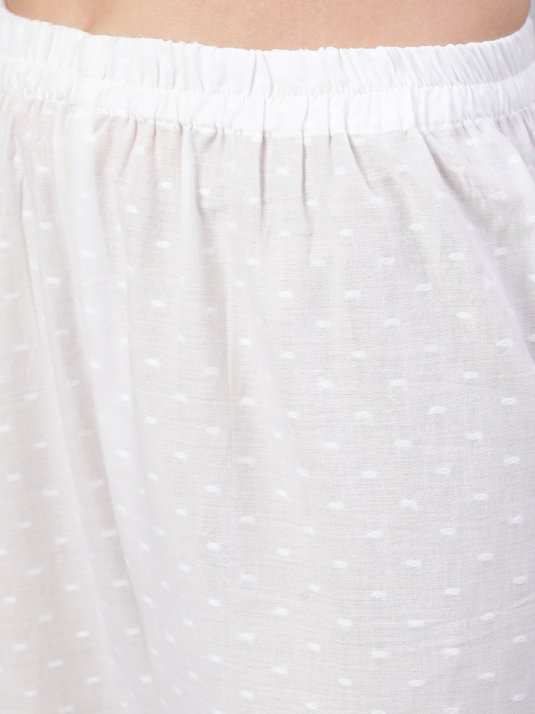 Women's White Lace details Flared Kurta With Trouser And Dupatta