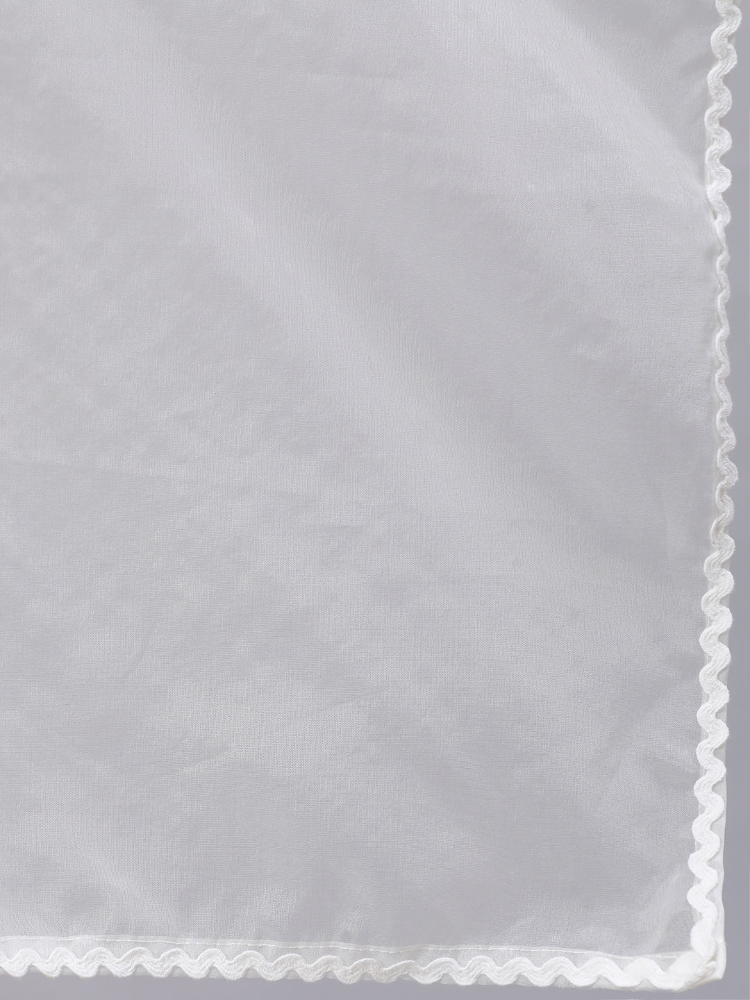 Women's White Lace details Flared Kurta With Trouser And Dupatta