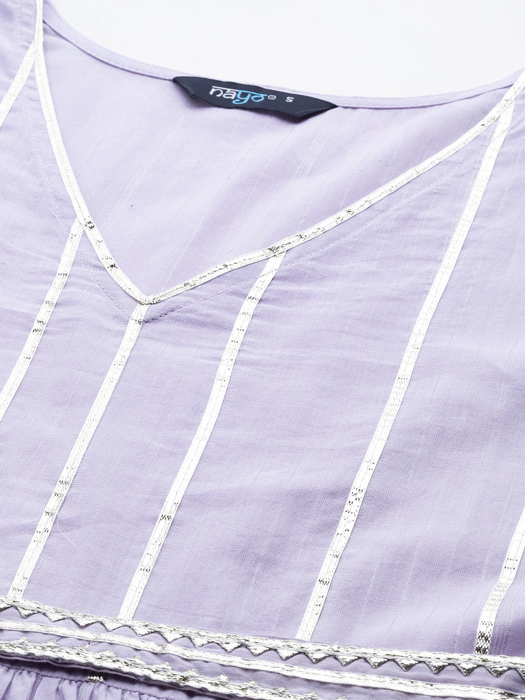 Women's Lavender Embroidered Flared Dress With Scalloped Dupatta
