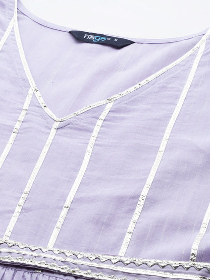 Women's Lavender Embroidered Flared Dress With Scalloped Dupatta