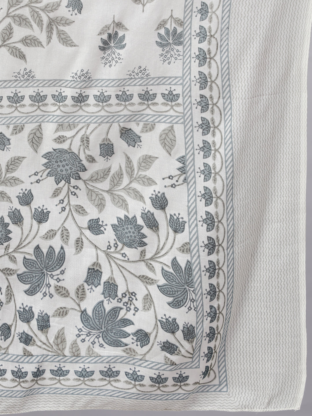 Women's Off-White Floral Printed Flared Kurta With Trouser And Dupatta
