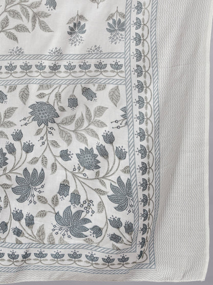 Women's Off-White Floral Printed Flared Kurta With Trouser And Dupatta