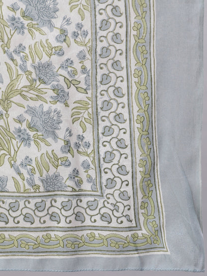 Women's Off-White Floral Printed Flared Kurta With Trouser And Dupatta