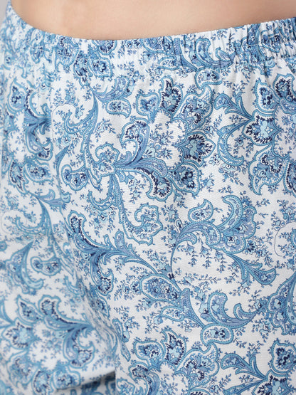 Women's Blue Floral Printed Anarkali Kurta With Trouser And Dupatta