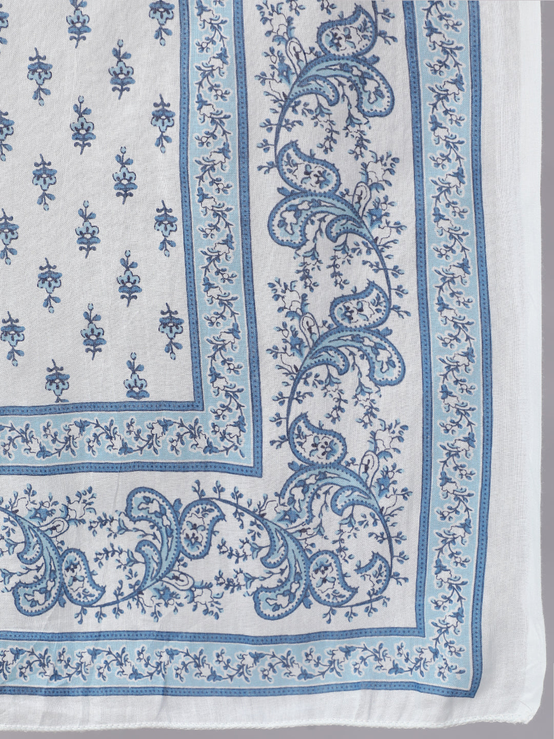 Women's Blue Floral Printed Anarkali Kurta With Trouser And Dupatta