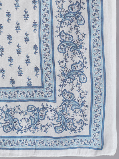 Women's Blue Floral Printed Anarkali Kurta With Trouser And Dupatta