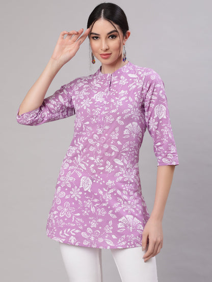 Women's Purple Straight Tunic With Three Quaretr Sleeves