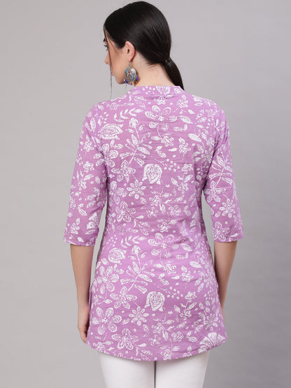 Women's Purple Straight Tunic With Three Quaretr Sleeves
