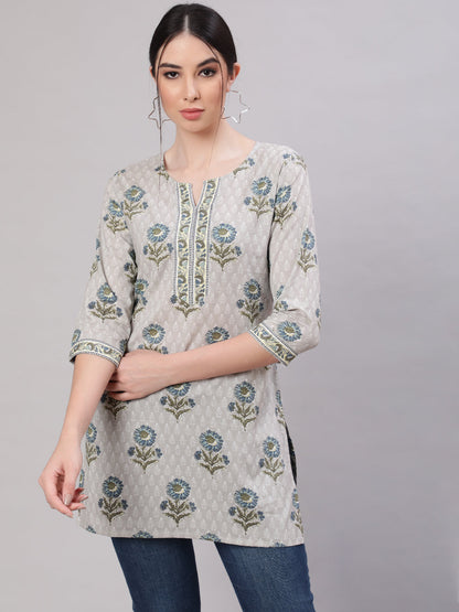 Women's Grey Ethnic Printed Straight Tunic