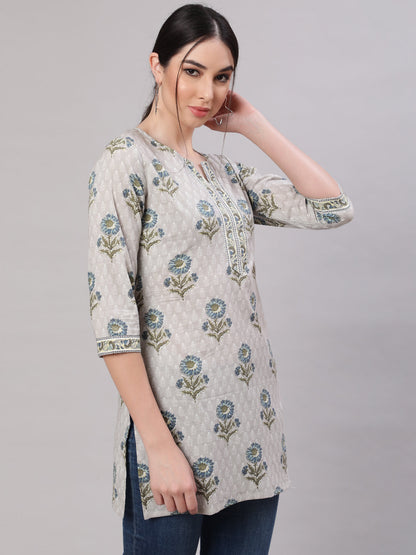 Women's Grey Ethnic Printed Straight Tunic