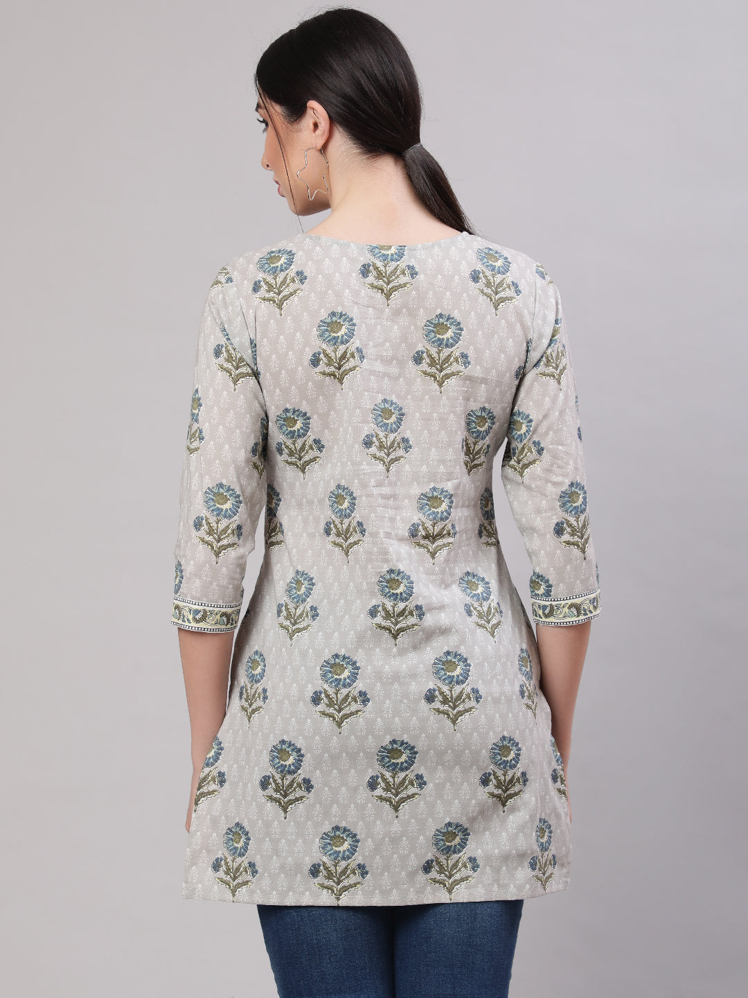 Women's Grey Ethnic Printed Straight Tunic