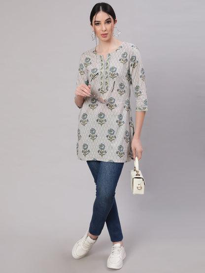 Women's Grey Ethnic Printed Straight Tunic