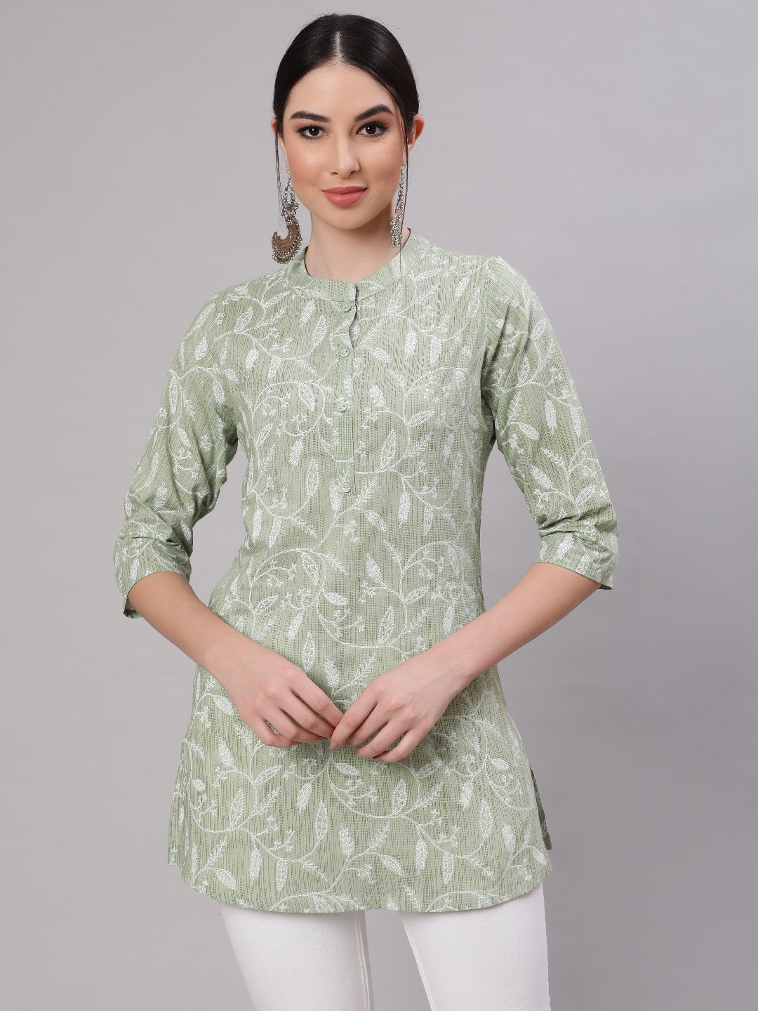 Women's Green Ethnic Printed Straight Tunic