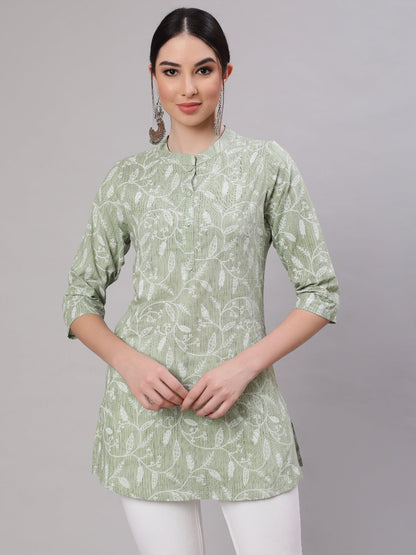 Women's Green Ethnic Printed Straight Tunic