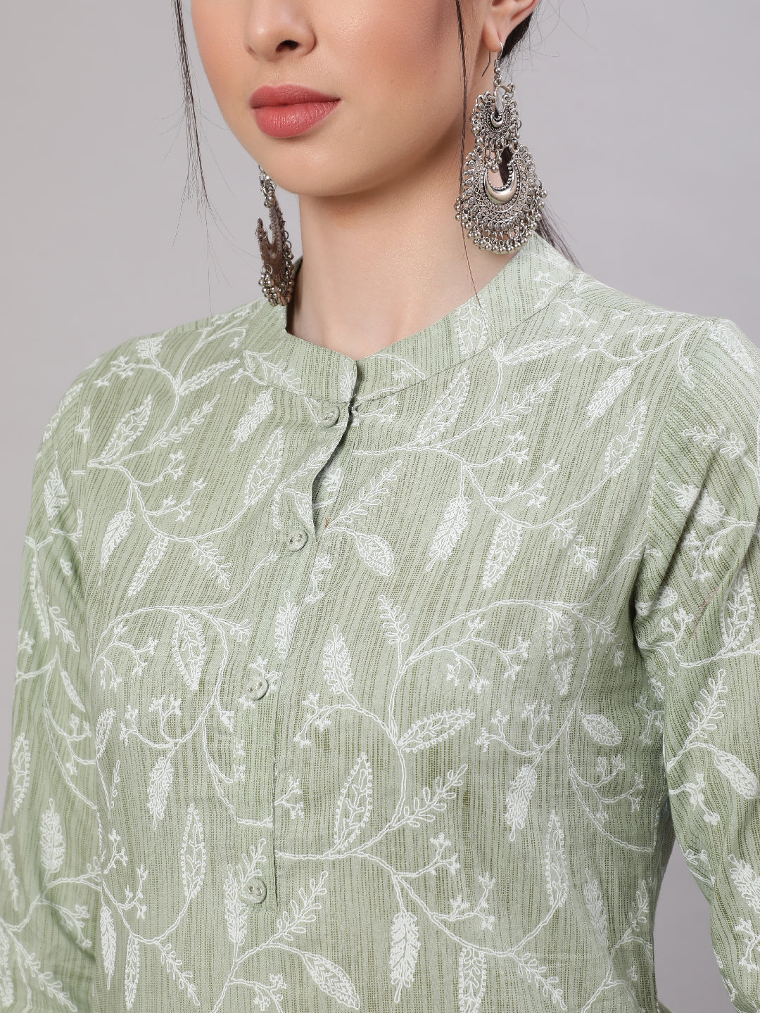 Women's Green Ethnic Printed Straight Tunic