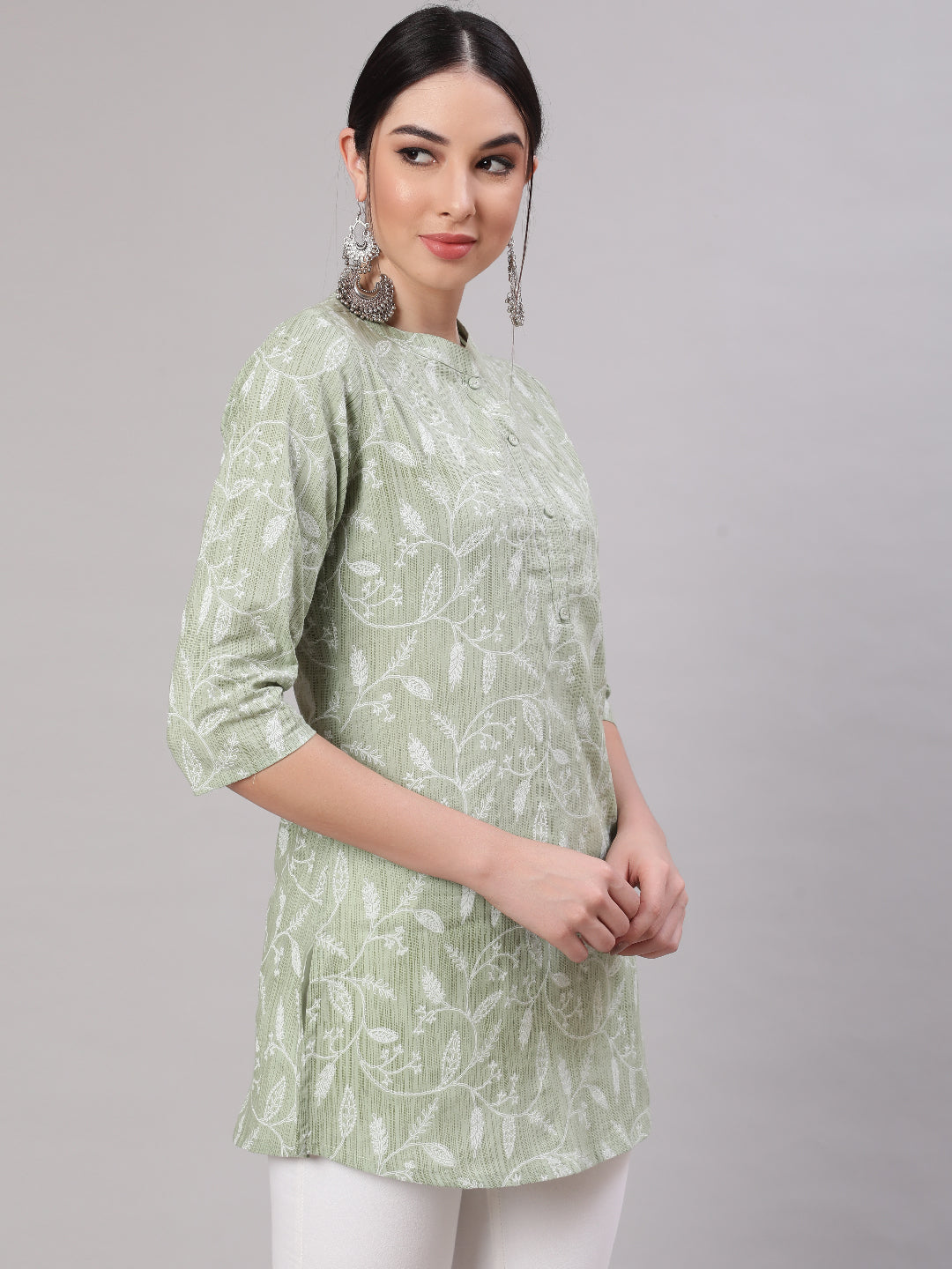 Women's Green Ethnic Printed Straight Tunic