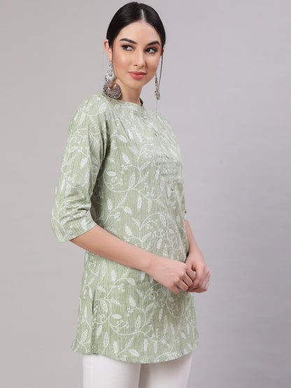 Women's Green Ethnic Printed Straight Tunic