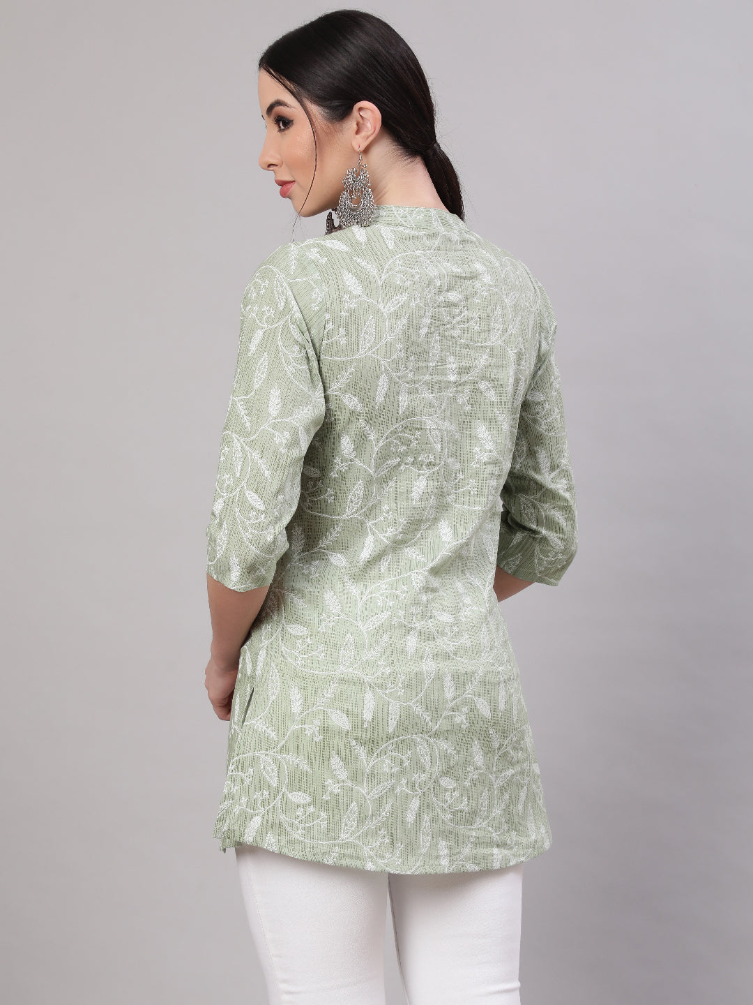 Women's Green Ethnic Printed Straight Tunic