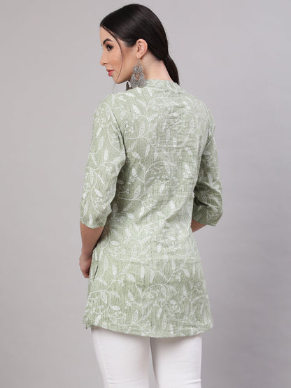 Women's Green Ethnic Printed Straight Tunic