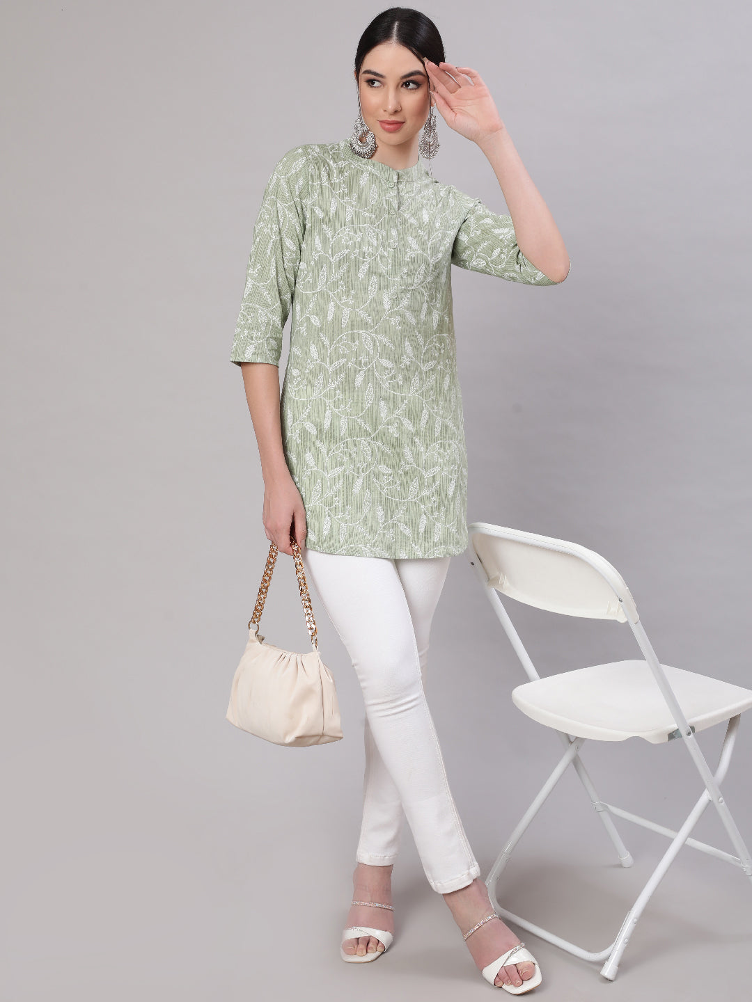 Women's Green Ethnic Printed Straight Tunic