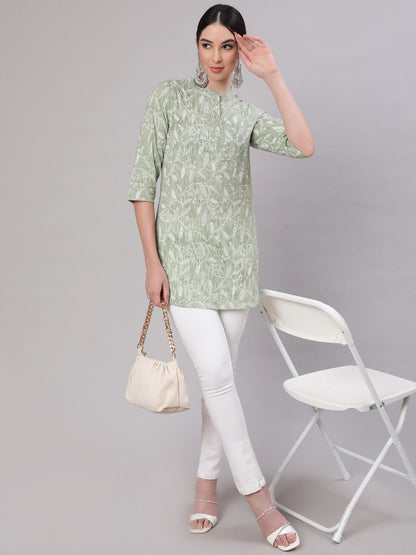 Women's Green Ethnic Printed Straight Tunic