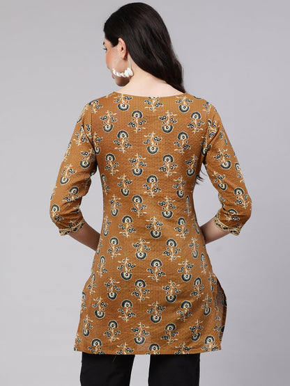 Women's Mustard Straight Tunic With Three Quaretr Sleeves