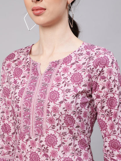 Women's Pink Straight Tunic With Three Quaretr Sleeves