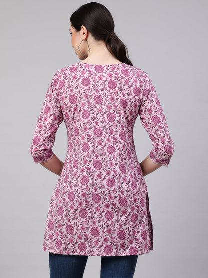 Women's Pink Straight Tunic With Three Quaretr Sleeves