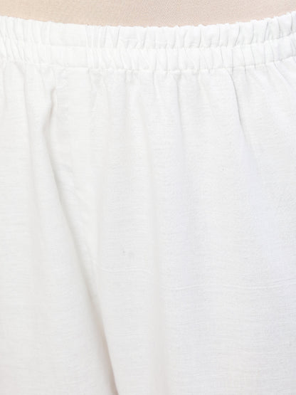 Women's White Solid Pant With Lace Details