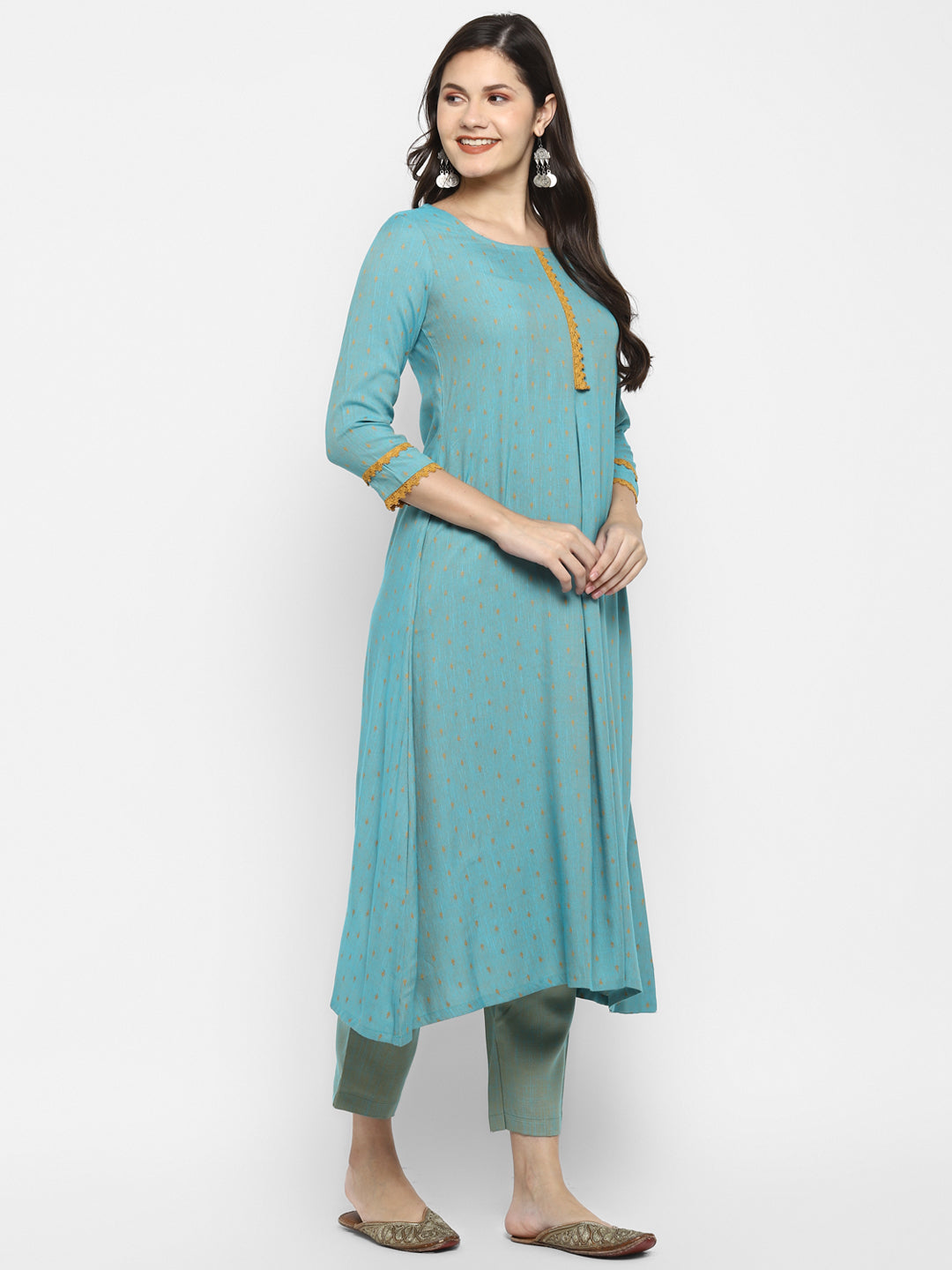 Women's Rama Color Viscose Blend Floral A-Line Self Design Kurta Pant Set