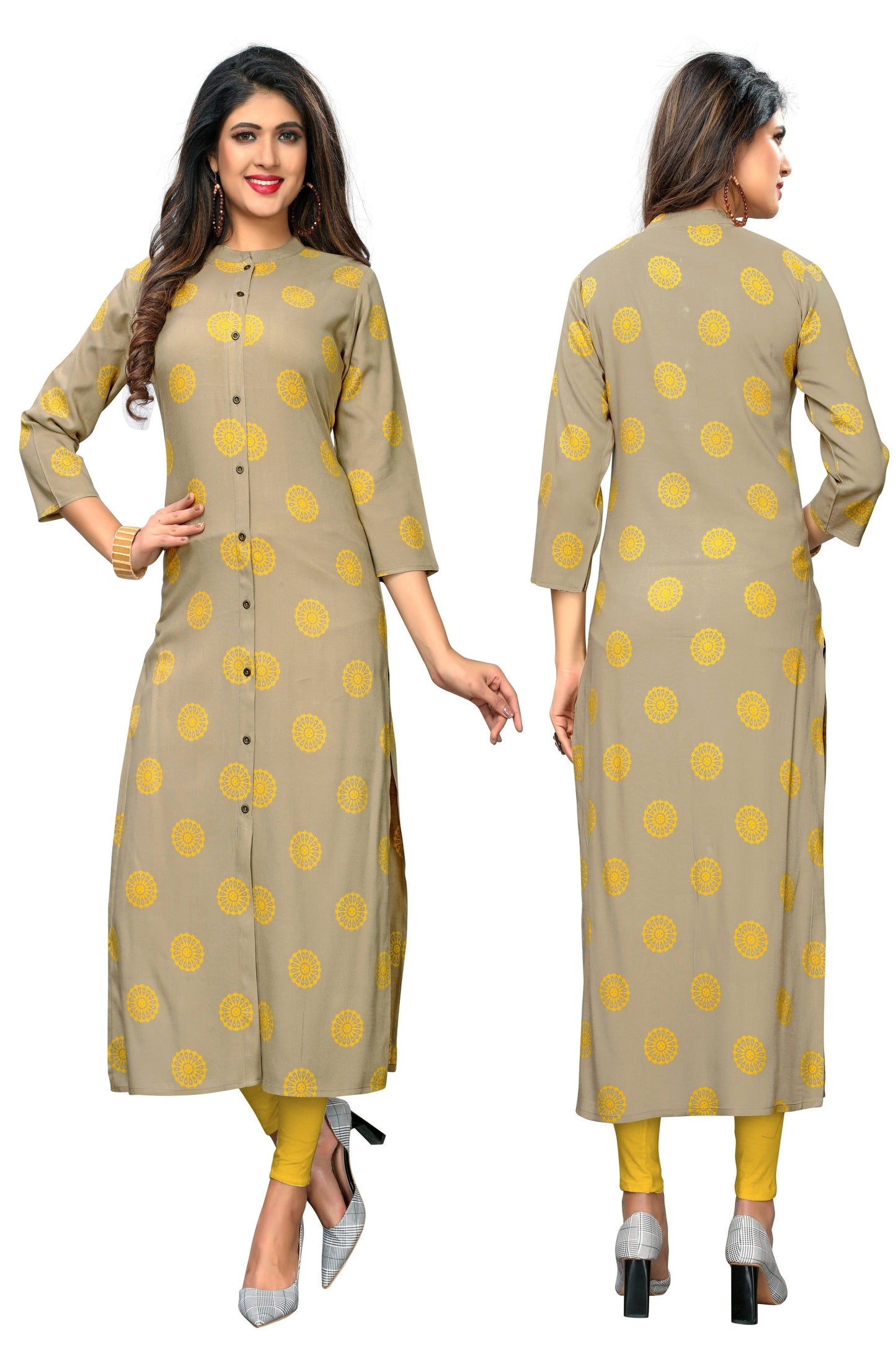Women's Beige Straight Kurta By Vbuyz (1