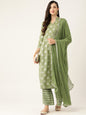 Women's Elaichi Color Rayon Blend Straight Printed Kurta Palazzo With Dupatta