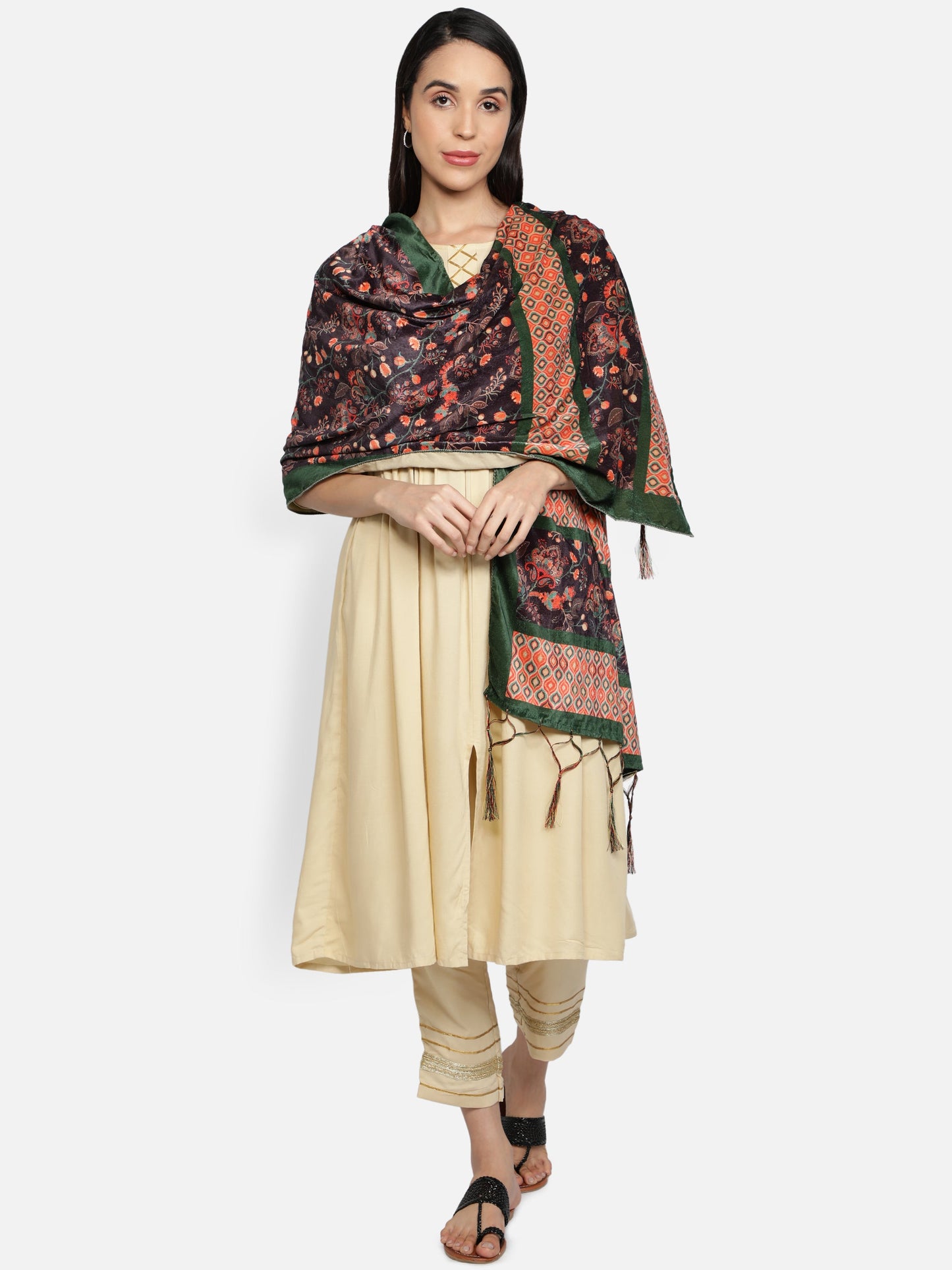 Women's Multicolored Polyster Velvet  Digital Printed Dupatta