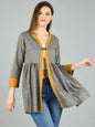 Women's Grey Cotton Printed Full Sleeve V Neck Casual Shrug