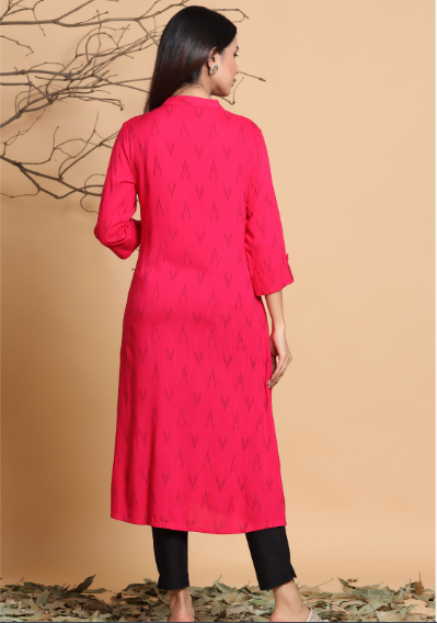 Rayon Slub Ikat Print A-Line Kurta With Mask
