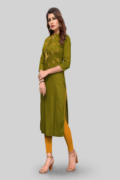 Women's Mehendi Green Straight Kurta By Vbuyz- (
