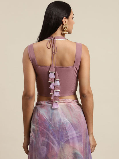 Women's Lavender Colour Chiffon Digital Print Saree