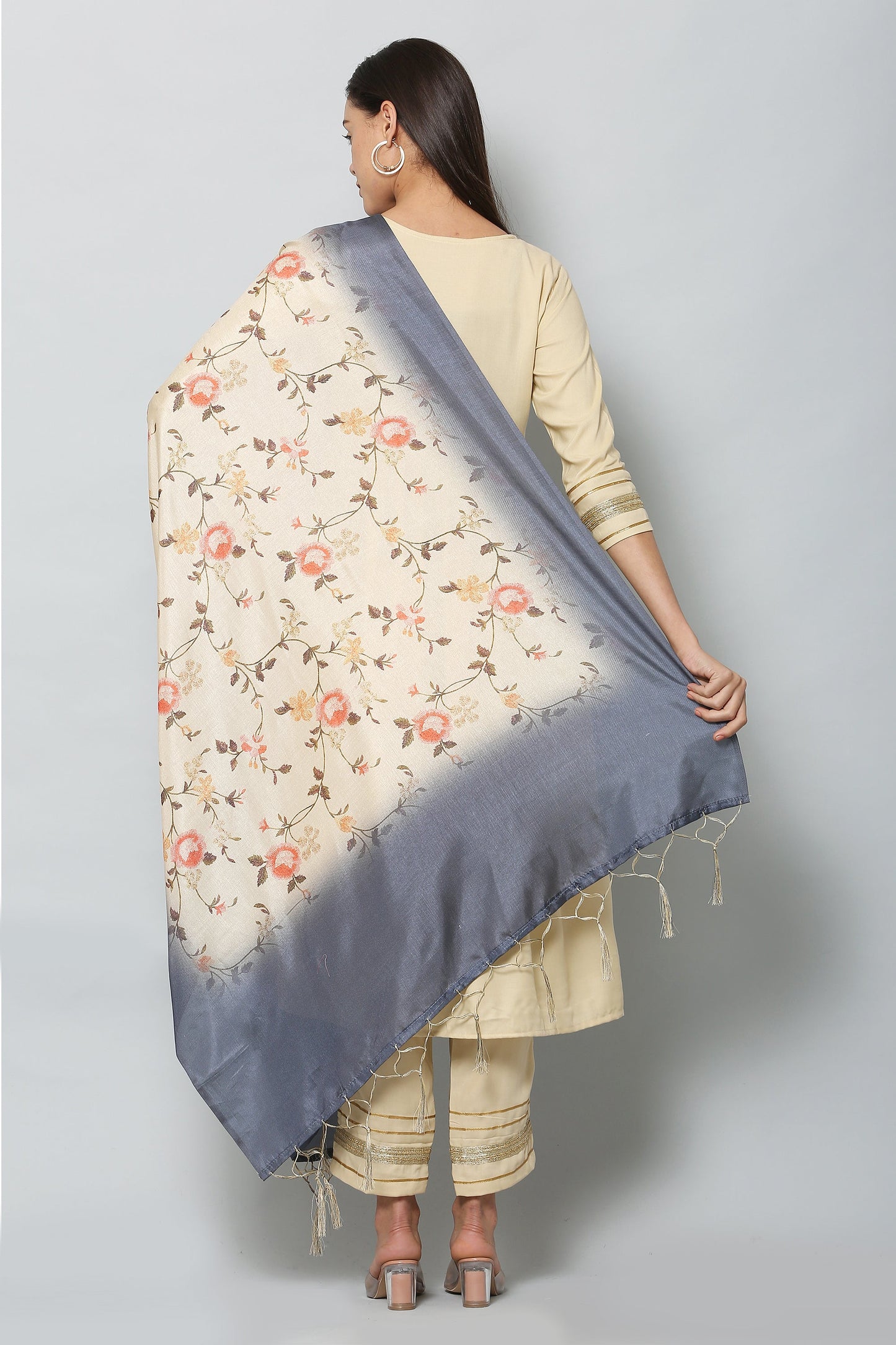Women's Fown & Green Color Art Silk Digital Printed Dupatta