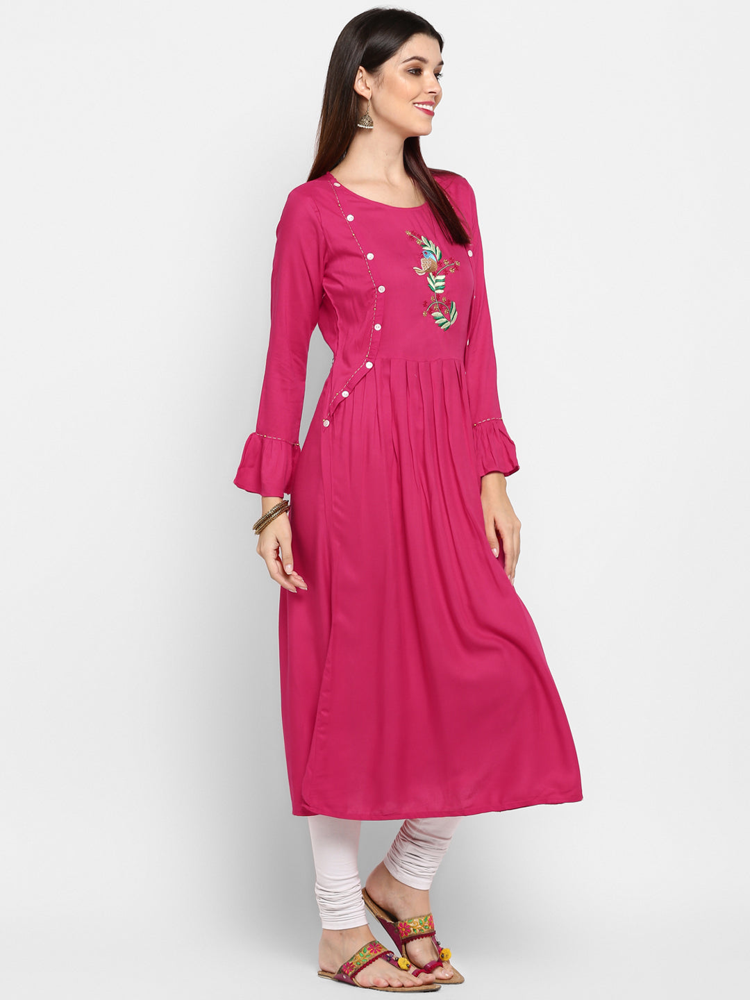 Women's Pink Rayon Anarkali Kurta By Vbuyz (1
