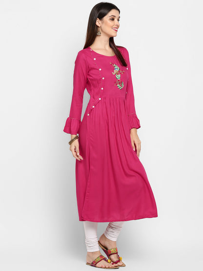 Women's Pink Rayon Anarkali Kurta By Vbuyz (1