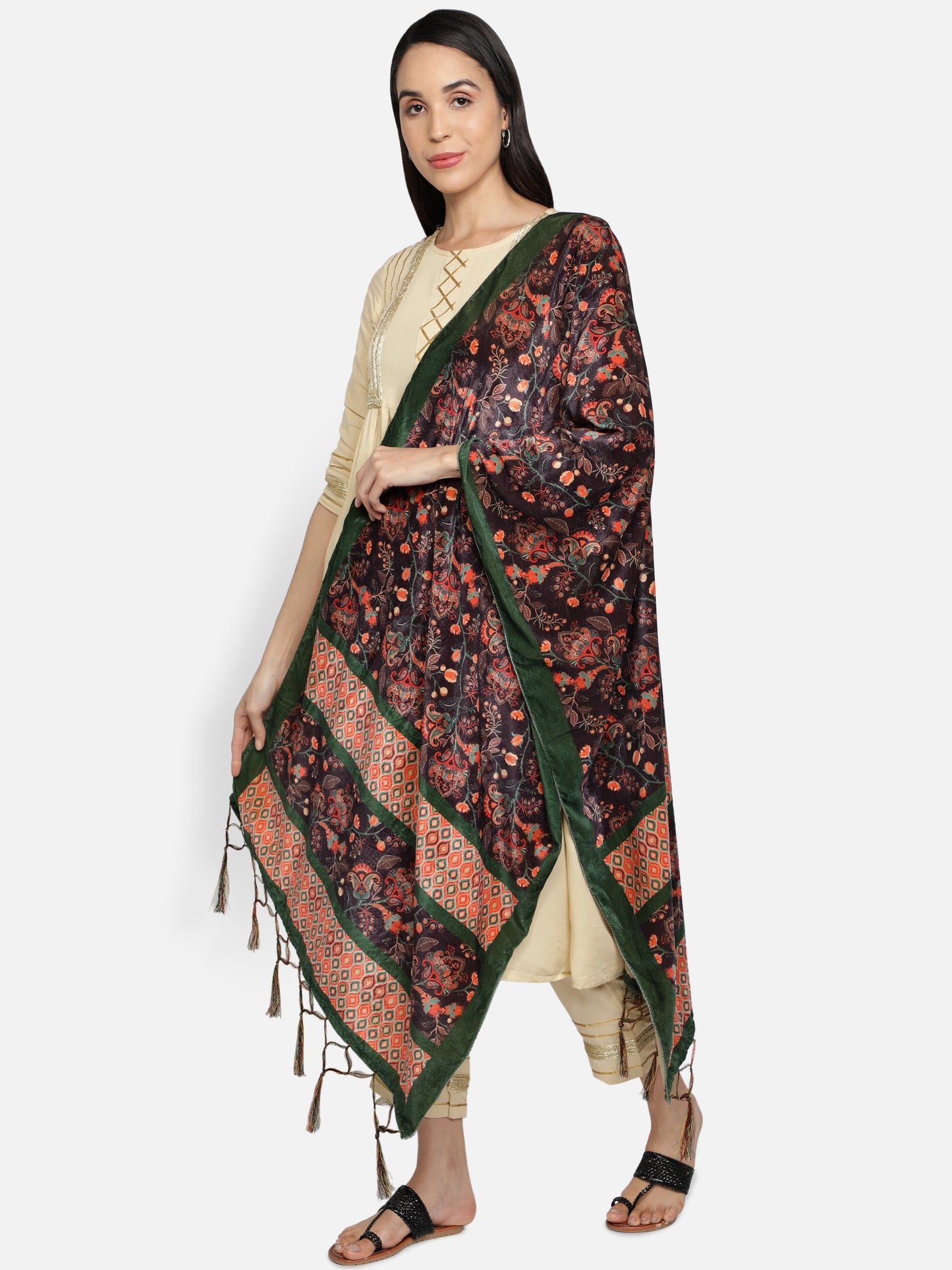 Women's Multicolored Polyster Velvet  Digital Printed Dupatta