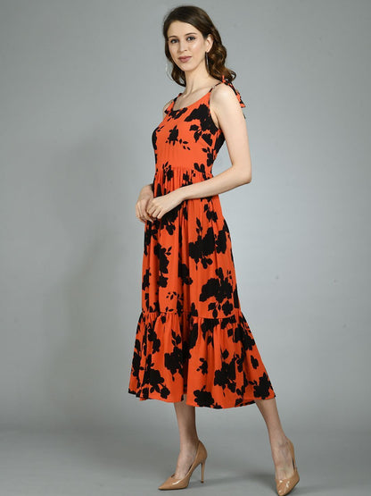 Women's Multi Rayon Printed Sleeveless Round Neck Casual Dress