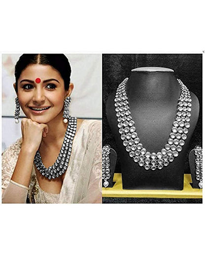 Women's 18ksilverplatedtraditional3layeredjewellerysetencasedwithkundanforwomenij301s