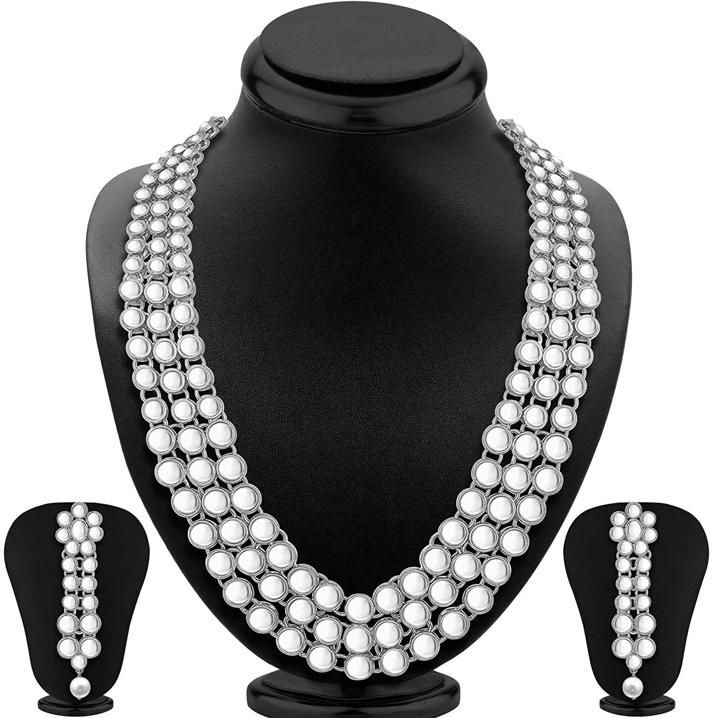 Women's 18ksilverplatedtraditional3layeredjewellerysetencasedwithkundanforwomenij301s