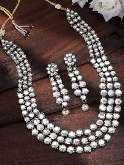Women's 18ksilverplatedtraditional3layeredjewellerysetencasedwithkundanforwomenij301s