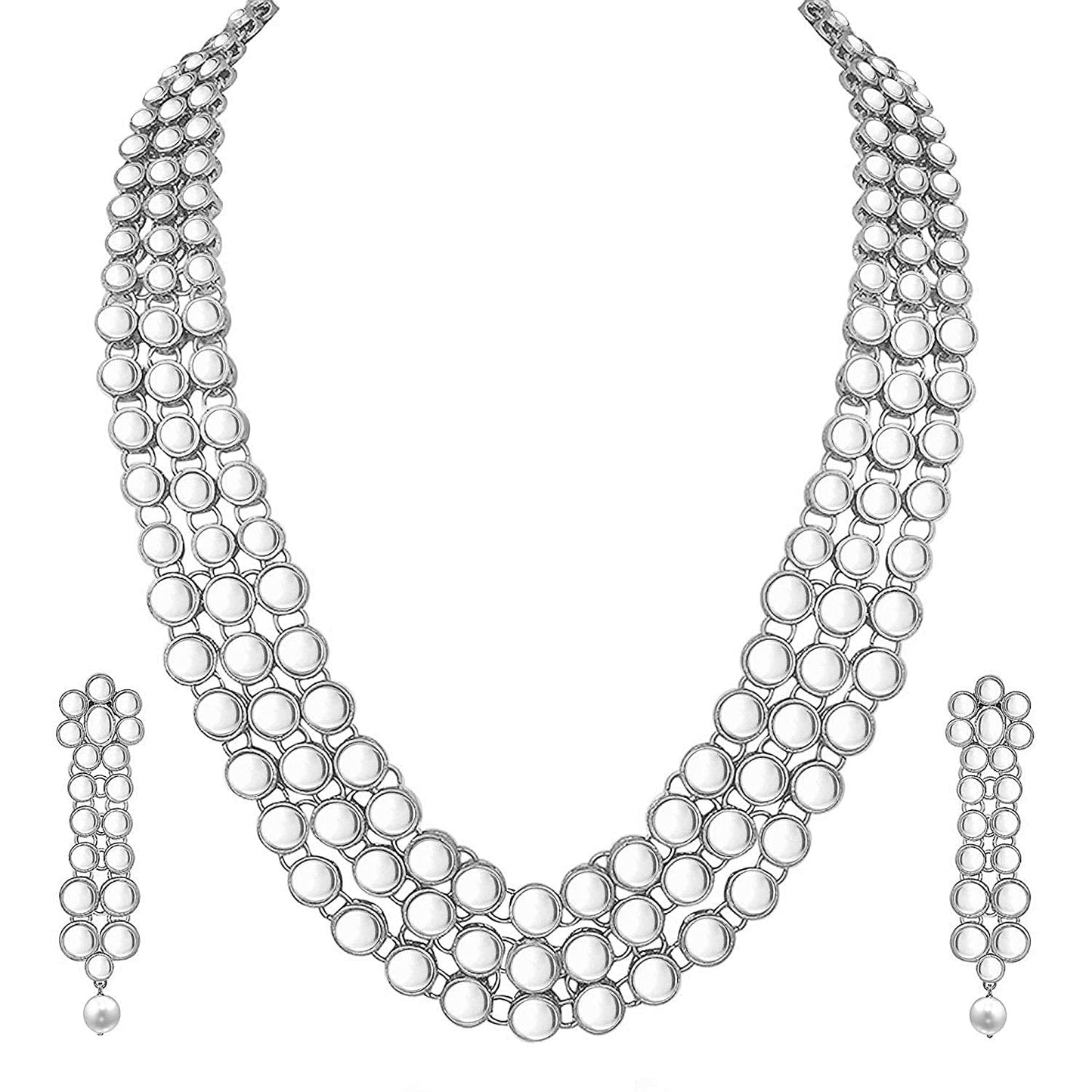 Women's 18ksilverplatedtraditional3layeredjewellerysetencasedwithkundanforwomenij301s
