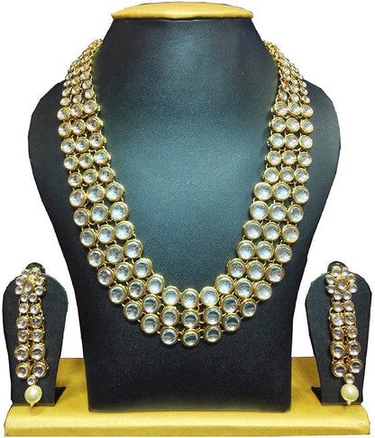 Women's gold plated anushkasharma inspired faux three layered kundan jewelleryset for womenij301w