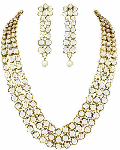 Women's gold plated anushkasharma inspired faux three layered kundan jewelleryset for womenij301w